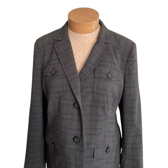 Style & Co Women's 14P Petite Gray Blazer Plaid Double Breasted Jacket Business - Picture 8 of 9